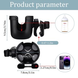 Suranew Universal Stroller Cup Holder, Adjustable Drink Holder with Phone Holder for Baby Stroller, Wheelchair, Walker, Bike, Scooter, Gifts for Family Member. Suranew Universal Stroller Cup Holder, Adjustable Drink Holder with Phone Holder for Baby Stroller, Wheelchair, Walker, Bike, Scooter, Gifts for Family Member.