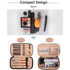 Relavel Makeup Bag, Small Makeup Bag for Women, Travel Cosmetic Bag, 2 Layers Waterproof Makeup Organizer Storage with Makeup Brush Holder, Black Relavel Makeup Bag, Small Makeup Bag for Women, Travel Cosmetic Bag, 2 Layers Waterproof Makeup Organizer Storage with Makeup Brush Holder, Black