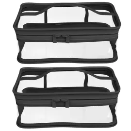 Black Transparent Cosmetic Bag Waterproof Handbag Portable Travel Work Make Up Kit Double Zipper Storage Bag, 2 PCS Black Transparent Cosmetic Bag Waterproof Handbag Portable Travel Work Make Up Kit Double Zipper Storage Bag, 2 PCS