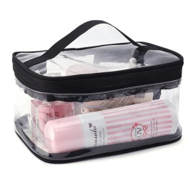 Black Transparent Cosmetic Bag Waterproof Handbag Portable Travel Work Make Up Kit Double Zipper Storage Bag, 2 PCS Black Transparent Cosmetic Bag Waterproof Handbag Portable Travel Work Make Up Kit Double Zipper Storage Bag, 2 PCS