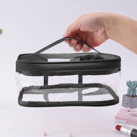 Black Transparent Cosmetic Bag Waterproof Handbag Portable Travel Work Make Up Kit Double Zipper Storage Bag, 2 PCS Black Transparent Cosmetic Bag Waterproof Handbag Portable Travel Work Make Up Kit Double Zipper Storage Bag, 2 PCS