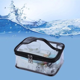 Black Transparent Cosmetic Bag Waterproof Handbag Portable Travel Work Make Up Kit Double Zipper Storage Bag, 2 PCS Black Transparent Cosmetic Bag Waterproof Handbag Portable Travel Work Make Up Kit Double Zipper Storage Bag, 2 PCS