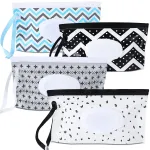 FEBSNOW 4 Pack Baby Wipe Dispenser, Portable Refillable Wipe Holder, Baby Wipes Container, Wipe Dispenser, Reusable Travel Wet Wipe Pouch (Geometric)