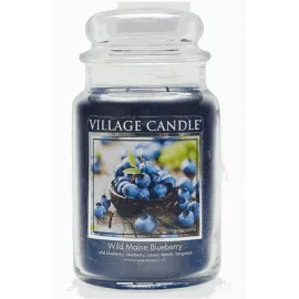 Village Candle Wild Maine Blueberry Large Glass Apothecary Jar Scented Candle, 21.25 oz, Dark Blue