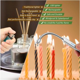 MEIRUBY Lighter Electric Candle Lighter Birthday Women\'s Day Gifts for Women Mom Wife Men, Long Electronic Rechargeable USB Lighter Arc Windproof Flameless Lighters for Candle Camping BBQ (Silver) MEIRUBY Lighter Electric Candle Lighter Birthday Women\'s Day Gifts for Women Mom Wife Men, Long Electronic Rechargeable USB Lighter Arc Windproof Flameless Lighters for Candle Camping BBQ (Silver)