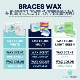 Braces Wax, 50 Premium Orthodontic Strips - Unscented & Flavorless with Color Cases and Storage. 10 Pack, Fresh Knight (Colors) Braces Wax, 50 Premium Orthodontic Strips - Unscented & Flavorless with Color Cases and Storage. 10 Pack, Fresh Knight (Colors)