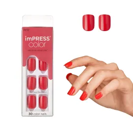 KISS imPRESS No Glue Mani Press On Nails, Color, \'Corally Crazy\', Orange, Short Size, Squoval Shape, Includes 30 Nails, Prep Pad, Instructions Sheet, 1 Manicure Stick, 1 Mini File