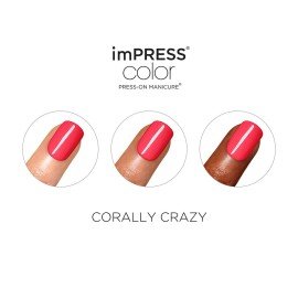 KISS imPRESS No Glue Mani Press On Nails, Color, \'Corally Crazy\', Orange, Short Size, Squoval Shape, Includes 30 Nails, Prep Pad, Instructions Sheet, 1 Manicure Stick, 1 Mini File KISS imPRESS No Glue Mani Press On Nails, Color, \'Corally Crazy\', Orange, Short Size, Squoval Shape, Includes 30 Nails, Prep Pad, Instructions Sheet, 1 Manicure Stick, 1 Mini File
