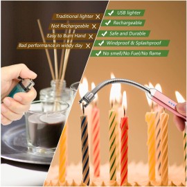 MEIRUBY Electric Candle Lighter Birthday Mothers Day Gifts for Mom from Daughter Son, USB Arc Rechargeable Windproof Long Lighter for Candle, Gift for Mom Women Men Wife Sister MEIRUBY Electric Candle Lighter Birthday Mothers Day Gifts for Mom from Daughter Son, USB Arc Rechargeable Windproof Long Lighter for Candle, Gift for Mom Women Men Wife Sister