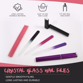 3 Pack Crystal Glass Fingernail File with Case for Natural Nail Professional Czech Glass File Double-Sided Etched Gentle Nail Care Stocking Stuffers for Women or Adults, Unique Gifts