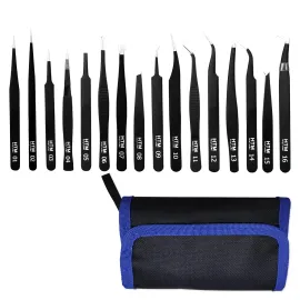 16 Pcs Sharp Precision Tweezers Set,Including 16 Types Of Anti-Static Stainless Steel Esd Medical Tweezers for Craft,Jewelry,Electronics Soldering,Laboratory Work,And Used for Beauty Etc