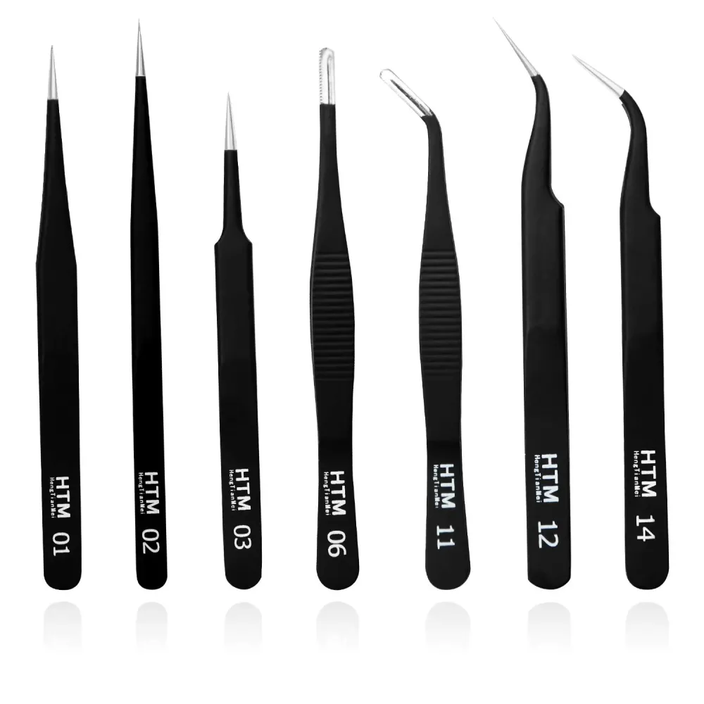 HengTianMei 7Pcs Precision Micro Tweezers Set, Anti-Static Stainless Steel, 3 Sharp Pointed Tweezers, 2 Curved Tweezer, 2 Serrated Tweezer for Eyelash Extensions, Craft, Jewelry, Soldering,Electronics HengTianMei 7Pcs Precision Micro Tweezers Set, Anti-Static Stainless Steel, 3 Sharp Pointed Tweezers, 2 Curved Tweezer, 2 Serrated Tweezer for Eyelash Extensions, Craft, Jewelry, Soldering,Electronics