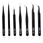HengTianMei 7Pcs Precision Micro Tweezers Set, Anti-Static Stainless Steel, 3 Sharp Pointed Tweezers, 2 Curved Tweezer, 2 Serrated Tweezer for Eyelash Extensions, Craft, Jewelry, Soldering,Electronics