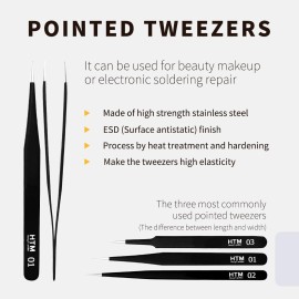 HengTianMei 7Pcs Precision Micro Tweezers Set, Anti-Static Stainless Steel, 3 Sharp Pointed Tweezers, 2 Curved Tweezer, 2 Serrated Tweezer for Eyelash Extensions, Craft, Jewelry, Soldering,Electronics HengTianMei 7Pcs Precision Micro Tweezers Set, Anti-Static Stainless Steel, 3 Sharp Pointed Tweezers, 2 Curved Tweezer, 2 Serrated Tweezer for Eyelash Extensions, Craft, Jewelry, Soldering,Electronics