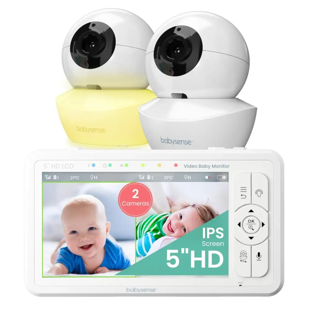 Babysense 5 HD Split-Screen Baby Monitor, Video Baby Monitor with 2 Cameras and Audio, Night Light, 1000ft Range, Two-Way Audio, 4X Zoom, Night Vision, 4000mAh Battery Babysense 5 HD Split-Screen Baby Monitor, Video Baby Monitor with 2 Cameras and Audio, Night Light, 1000ft Range, Two-Way Audio, 4X Zoom, Night Vision, 4000mAh Battery