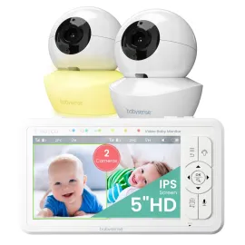 Babysense 5 HD Split-Screen Baby Monitor, Video Baby Monitor with 2 Cameras and Audio, Night Light, 1000ft Range, Two-Way Audio, 4X Zoom, Night Vision, 4000mAh Battery
