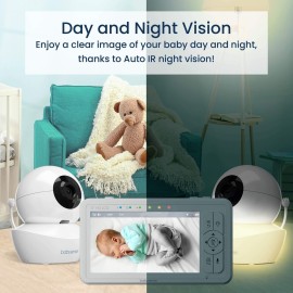 Babysense 5 HD Split-Screen Baby Monitor, Video Baby Monitor with 2 Cameras and Audio, Night Light, 1000ft Range, Two-Way Audio, 4X Zoom, Night Vision, 4000mAh Battery Babysense 5 HD Split-Screen Baby Monitor, Video Baby Monitor with 2 Cameras and Audio, Night Light, 1000ft Range, Two-Way Audio, 4X Zoom, Night Vision, 4000mAh Battery