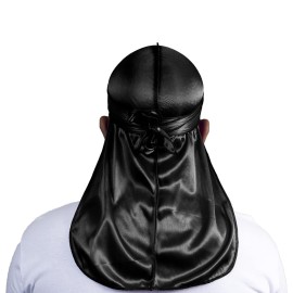 ForceWave Silky Durag for Men Wave Cap Satin Dorag for Men Women 360 Wave Black