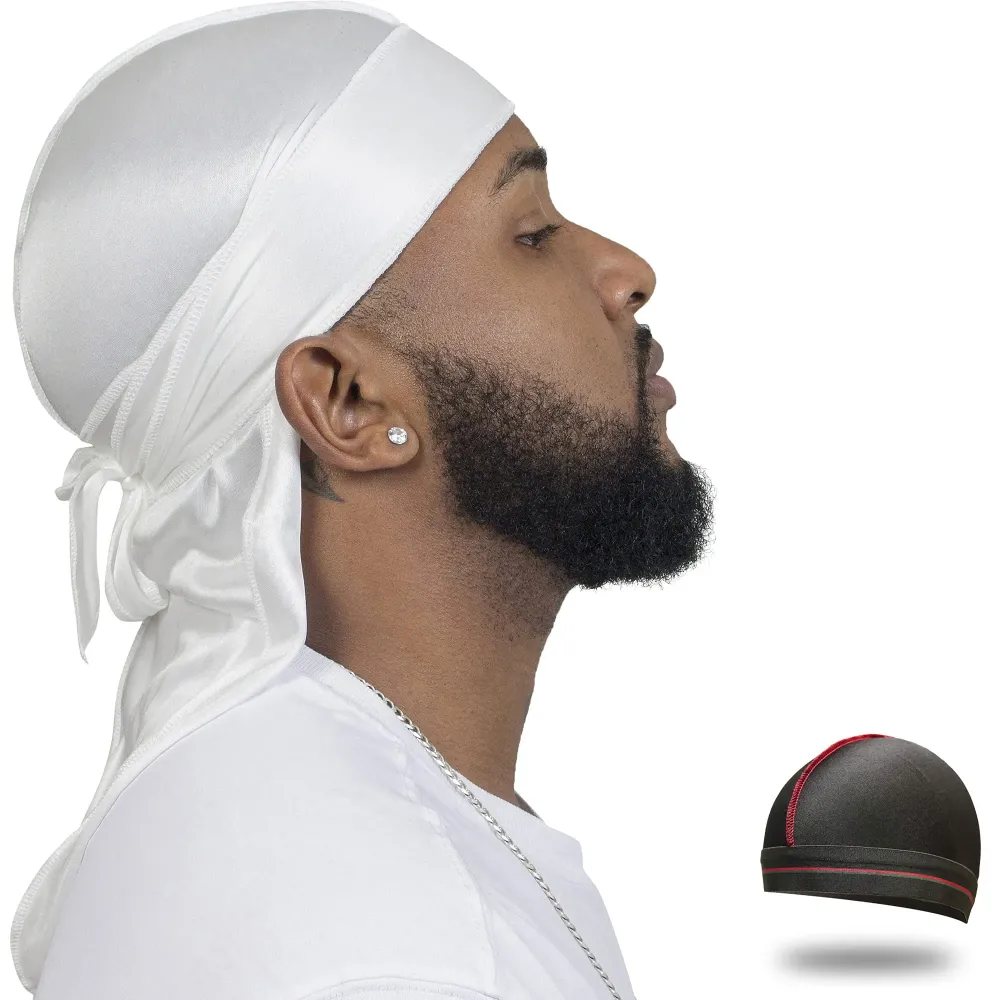 ForceWave Silky Durag for Men Wave Cap Satin Dorag for Men Women 360 Wave White