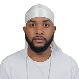 ForceWave Silky Durag for Men Wave Cap Satin Dorag for Men Women 360 Wave White