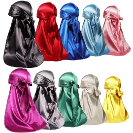 ForceWave 10 Pieces Silky Durags Long Tail for Women Men Satin Durag 360 waveDorag, 10 Colors