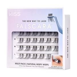 KISS Falscara Multipack False Eyelashes, Lash Clusters, \'Natural Wispy Wisps\', 10mm-12mm-14mm, Includes 24 Assorted Lengths Wisps, Contact Lens Friendly, Easy to Apply, Reusable Strip Lashes