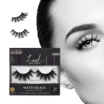 KISS Lash Couture False Eyelashes, Matte Black Faux Mink Collection, 3D Volume Lash, Soft & Matte Finish, Style \'Matte Velvet\', 1 Pair Fake Eyelashes