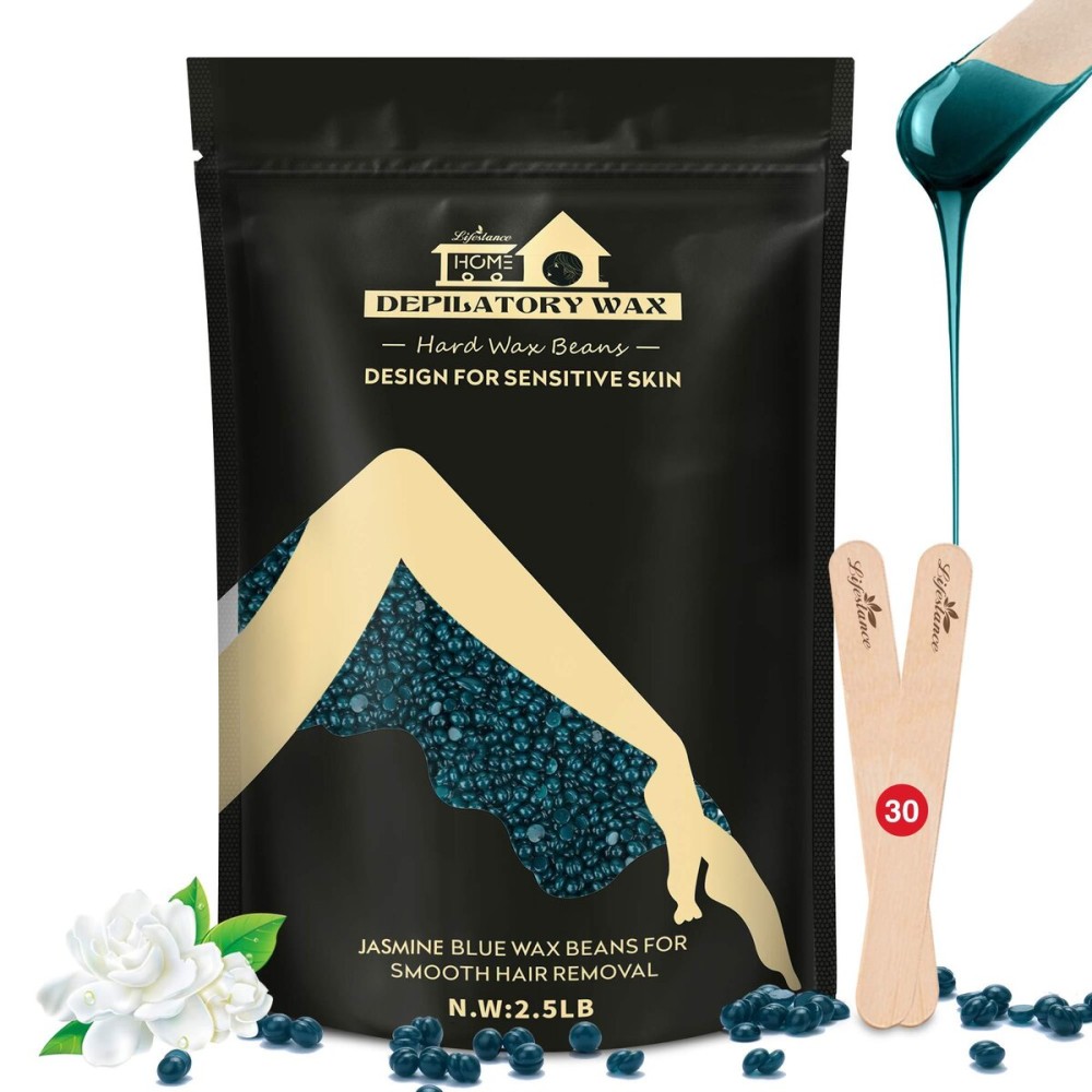 2.5lb Lifestance Hard Blue Brazilian Bikini Wax Kit with 30 Applicators - Pearl Wax Beads for Face, Body, Legs - For Women and Men 2.5lb Lifestance Hard Blue Brazilian Bikini Wax Kit with 30 Applicators - Pearl Wax Beads for Face, Body, Legs - For Women and Men