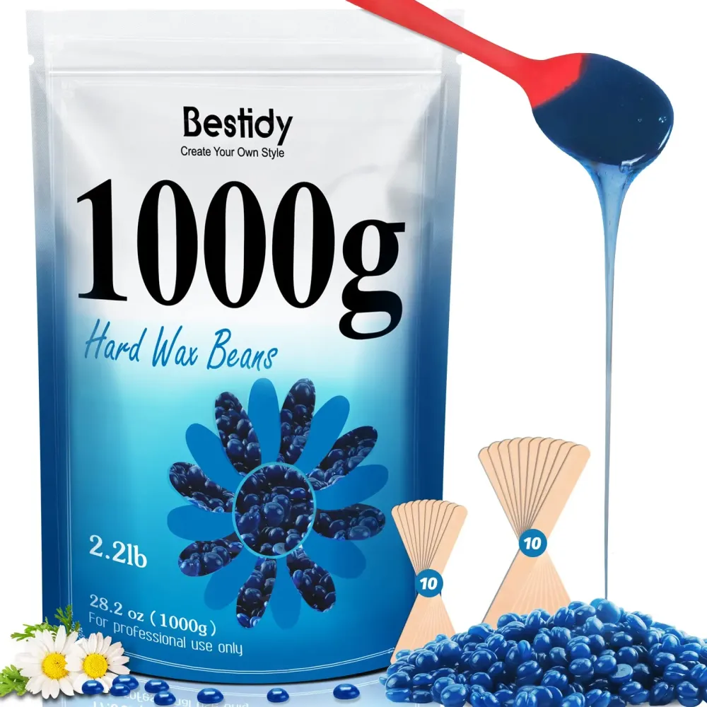 Bestidy Hard Wax Beads for Hair Removal - 1000g Waxing Beans for All Body and Bikini Areas (Blue) Bestidy Hard Wax Beads for Hair Removal - 1000g Waxing Beans for All Body and Bikini Areas (Blue)