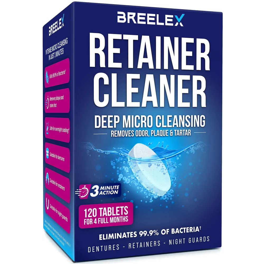 Breelex Denture Cleaning Tablets - 120 Retainer Cleaner Tablets for Aligner, Mouth & Night Guard - FSA HSA Approved Products - Dental Cleanser for Nightguard - Fresh in 3 Minute - Denture Cleaner Breelex Denture Cleaning Tablets - 120 Retainer Cleaner Tablets for Aligner, Mouth & Night Guard - FSA HSA Approved Products - Dental Cleanser for Nightguard - Fresh in 3 Minute - Denture Cleaner