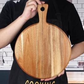 Acacia Wood Cutting Board with Handle Wooden Chopping Board Round Cutting Boards for Kitchen Decor Large Charcuterie Board Tray Teak Meat Cheese Board Bread Serving Platter Butcher Block Pizza Board Acacia Wood Cutting Board with Handle Wooden Chopping Board Round Cutting Boards for Kitchen Decor Large Charcuterie Board Tray Teak Meat Cheese Board Bread Serving Platter Butcher Block Pizza Board