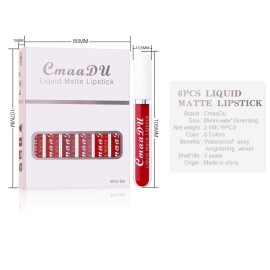 evpct CmaaDu 6Pcs Lipstick Matte Liquid Lipstick Lipgloss Set for Women, Dark Deep Bright Ruby Sexy Brick Red Mauve labiales mate 24 horas originales matte larga duracion 24 Hour Lipstick Long Lasting evpct CmaaDu 6Pcs Lipstick Matte Liquid Lipstick Lipgloss Set for Women, Dark Deep Bright Ruby Sexy Brick Red Mauve labiales mate 24 horas originales matte larga duracion 24 Hour Lipstick Long Lasting