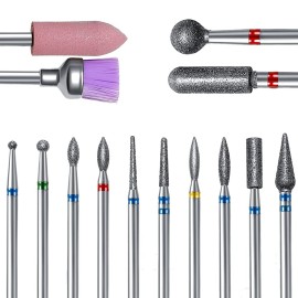 ERUIKA 14pcs Nail Drill Bits Set, Professional Rotary Burrs Diamond Cuticle Remover Bits Kit, 3/32 Electric Manicure Nail File Bit for Acrylic Gel Nails Cuticle Manicure