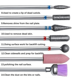 ERUIKA 14pcs Nail Drill Bits Set, Professional Rotary Burrs Diamond Cuticle Remover Bits Kit, 3/32 Electric Manicure Nail File Bit for Acrylic Gel Nails Cuticle Manicure ERUIKA 14pcs Nail Drill Bits Set, Professional Rotary Burrs Diamond Cuticle Remover Bits Kit, 3/32 Electric Manicure Nail File Bit for Acrylic Gel Nails Cuticle Manicure