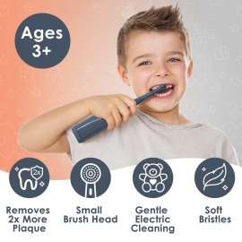 Brusheez Kids Electric Toothbrush Set - Safe & Effective for Ages 3+ - Parent Tested & Approved with Gentle Bristles, 2 Brush Heads, Rinse Cup, 2-Minute Timer, & Storage Base (Shadow The Shark)
