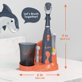 Brusheez Kids Electric Toothbrush Set - Safe & Effective for Ages 3+ - Parent Tested & Approved with Gentle Bristles, 2 Brush Heads, Rinse Cup, 2-Minute Timer, & Storage Base (Shadow The Shark)