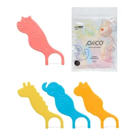 Piico Unflavored Kids Floss - No Fluoride Dual Line Dental Floss Picks - Fun Oral Care in Colorful Floss Sticks Design - Kids Flossers Avoid Tooth Decay & Gum Disease - 80 Count Zoo