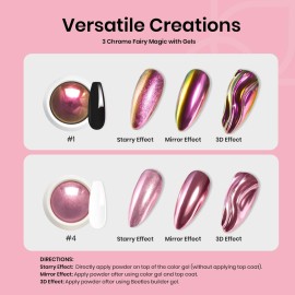 Beetles Metallic Chrome Nail Powder Kit Black White Colors Gel Polish Mirror Effect Holographic Metallic Nail Polish Chrome Manicure Art Decoration Glitter Nail Powder for Women