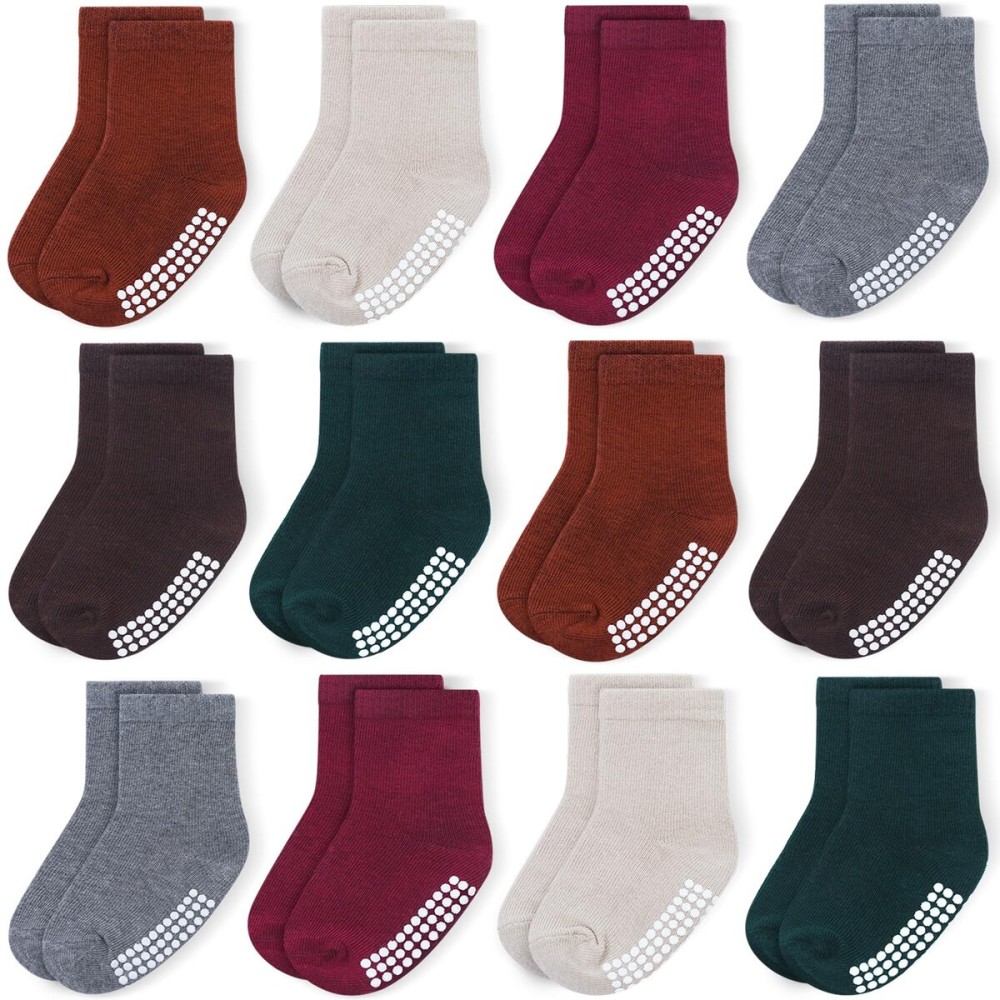 JAKIDAR 12 Pack Baby Toddler Socks Non Slip Grip Cotton Crew Socks for Boys Girls Infants Kids, Angola Red, 12-24 Months JAKIDAR 12 Pack Baby Toddler Socks Non Slip Grip Cotton Crew Socks for Boys Girls Infants Kids, Angola Red, 12-24 Months