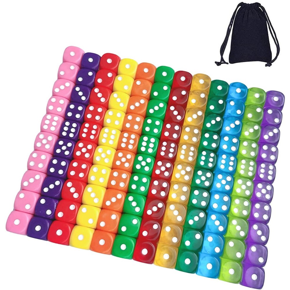 120 Pieces 6 Sided Dice Set Translucent & Solid Games Dice Set, Colored Dice with Free a Black Velvet Pouches for Playing Games, Like Board Games, Dice Games, Math Games, Party Favors and More (16 mm) 120 Pieces 6 Sided Dice Set Translucent & Solid Games Dice Set, Colored Dice with Free a Black Velvet Pouches for Playing Games, Like Board Games, Dice Games, Math Games, Party Favors and More (16 mm)