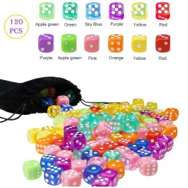 120 Pieces 6 Sided Dice Set Translucent & Solid Games Dice Set, Colored Dice with Free a Black Velvet Pouches for Playing Games, Like Board Games, Dice Games, Math Games, Party Favors and More (16 mm) 120 Pieces 6 Sided Dice Set Translucent & Solid Games Dice Set, Colored Dice with Free a Black Velvet Pouches for Playing Games, Like Board Games, Dice Games, Math Games, Party Favors and More (16 mm)