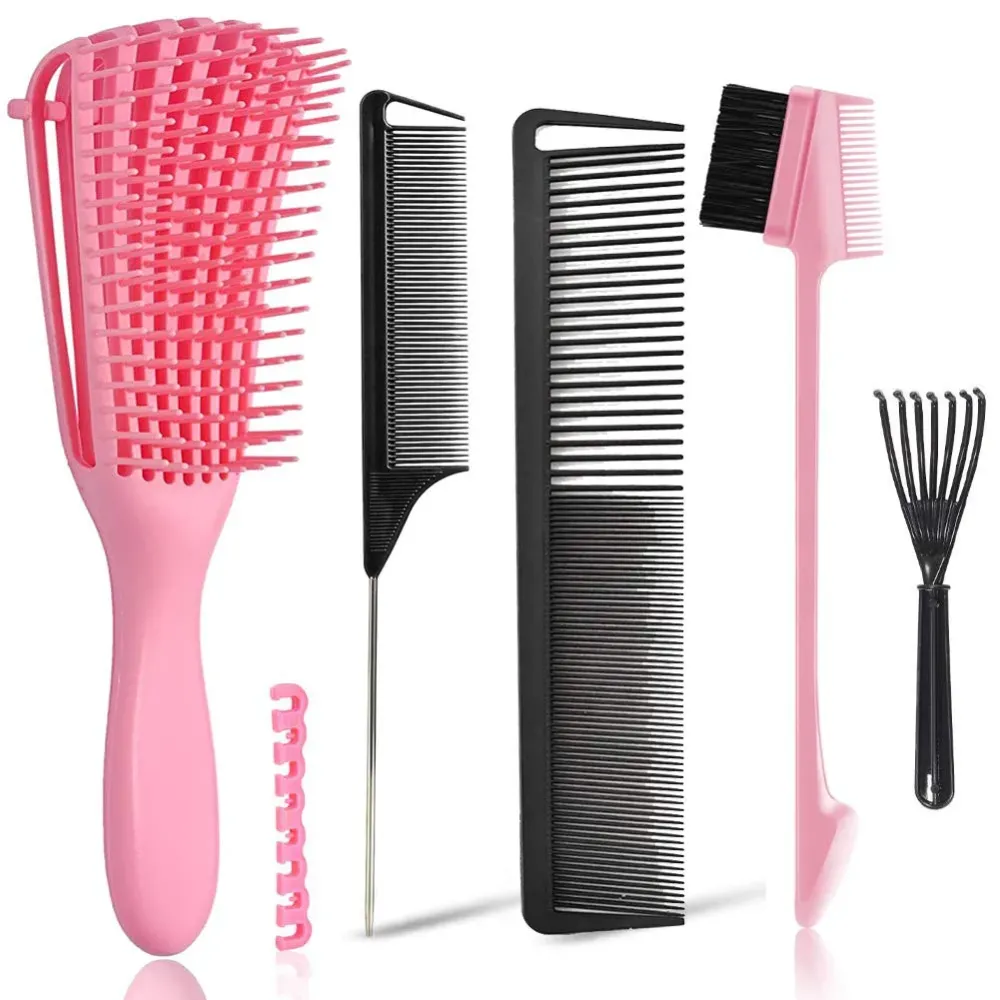 EZ Detangler Brush with Edge Brush, Rat Tail Combs Set for Natural, Curly, Wet/Dry, Black Hair, Flex Detangling Brush set for Hair Style and Cuting, No Pain and Easy Clean in Daily UsePink + Black) EZ Detangler Brush with Edge Brush, Rat Tail Combs Set for Natural, Curly, Wet/Dry, Black Hair, Flex Detangling Brush set for Hair Style and Cuting, No Pain and Easy Clean in Daily UsePink + Black)