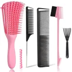 EZ Detangler Brush with Edge Brush, Rat Tail Combs Set for Natural, Curly, Wet/Dry, Black Hair, Flex Detangling Brush set for Hair Style and Cuting, No Pain and Easy Clean in Daily UsePink + Black)