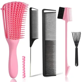 EZ Detangler Brush with Edge Brush, Rat Tail Combs Set for Natural, Curly, Wet/Dry, Black Hair, Flex Detangling Brush set for Hair Style and Cuting, No Pain and Easy Clean in Daily UsePink + Black) EZ Detangler Brush with Edge Brush, Rat Tail Combs Set for Natural, Curly, Wet/Dry, Black Hair, Flex Detangling Brush set for Hair Style and Cuting, No Pain and Easy Clean in Daily UsePink + Black)