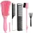 EZ Detangler Brush with Edge Brush, Rat Tail Combs Set for Natural, Curly, Wet/Dry, Black Hair, Flex Detangling Brush set for Hair Style and Cuting, No Pain and Easy Clean in Daily UsePink + Black)