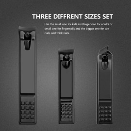 Nail Clippers Set Black Matte Stainless Steel Fingernail & Thick Toenail & Ingrown Nail Clippers, Perfect 3 pcs Nail Clipper Cutter for Men and Women(Black)