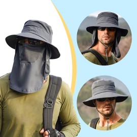 Fishing Hat for Men & Women, Outdoor UV Sun Protection Wide Brim Hat with Face Cover & Neck Flap Dark Grey Fishing Hat for Men & Women, Outdoor UV Sun Protection Wide Brim Hat with Face Cover & Neck Flap Dark Grey