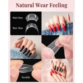 Clear Acrylic Nail Tips, MORGLES 500PCS French Clear Fake Half Cover Clear Nail Tips with Glue Nail File Nail Clipper Cuticle Fork for Nail Art