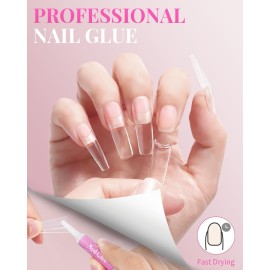 Clear Acrylic Nail Tips, MORGLES 500PCS French Clear Fake Half Cover Clear Nail Tips with Glue Nail File Nail Clipper Cuticle Fork for Nail Art