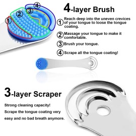 MOOSEC Tongue Scraper for Adults&Kids, Durable Food Grade 2 in 1 Silicone Tongue Brush and 100% Stainless Steel Tongue Scrapers, Reduce Bad Breath MOOSEC Tongue Scraper for Adults&Kids, Durable Food Grade 2 in 1 Silicone Tongue Brush and 100% Stainless Steel Tongue Scrapers, Reduce Bad Breath
